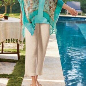 SOFT SURROUNDINGS Beach Bound Pull On Gauzey Crop Pants Ecru Size L NEW $80